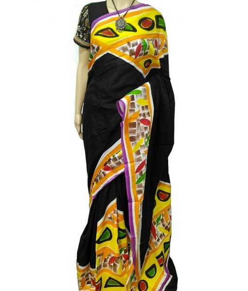 Black &amp; Yellow Bishnupuri Silk Saree